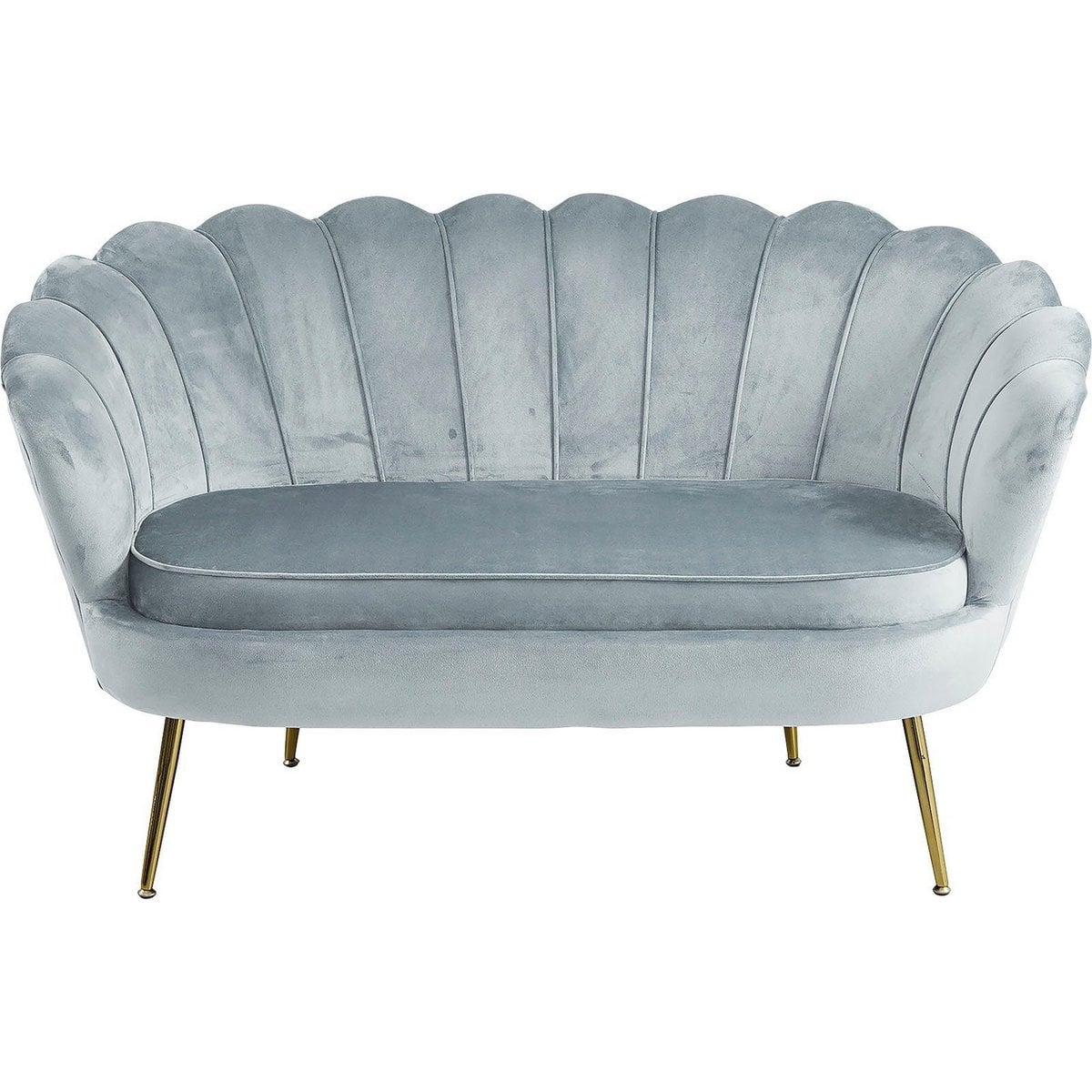 Muschelsofa in hellgrauer Samtoptik mit goldfarbenem Metallgestell | VIA X SELECTION