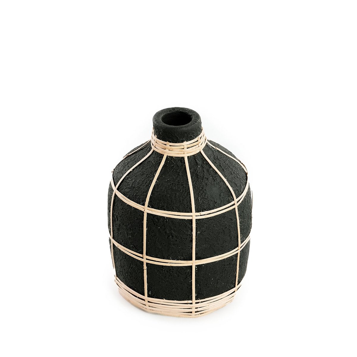 Kleine runde Terrakotta-Vase mit Rattan-Detail | VIA X SELECTION