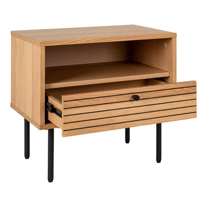 Beistelltisch mit Schublade in Eiche und Schwarz, 50 × 40 × 50 cm | VIA X SELECTION