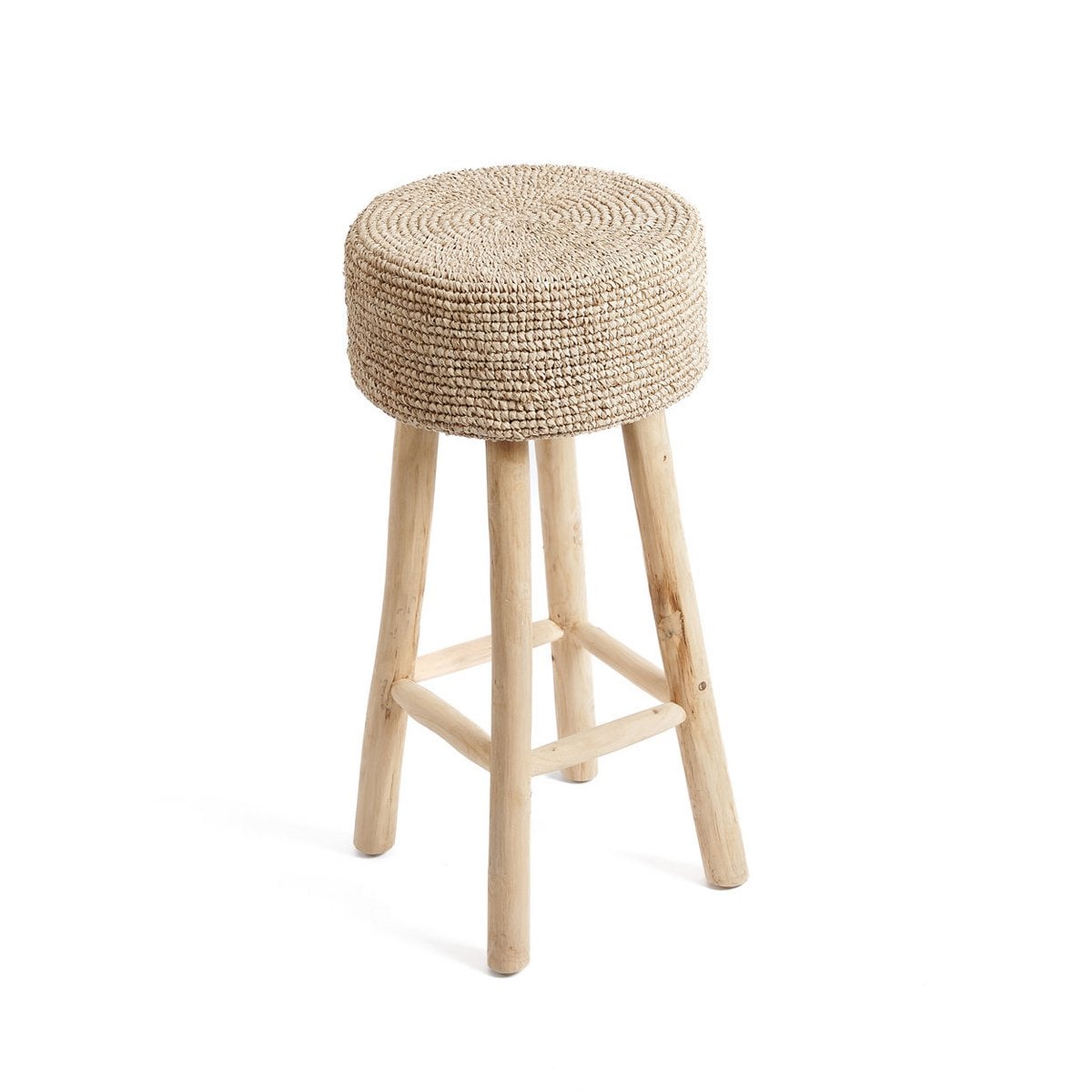 Barhocker aus Raffia und Teakholz in Natur | VIA X SELECTION
