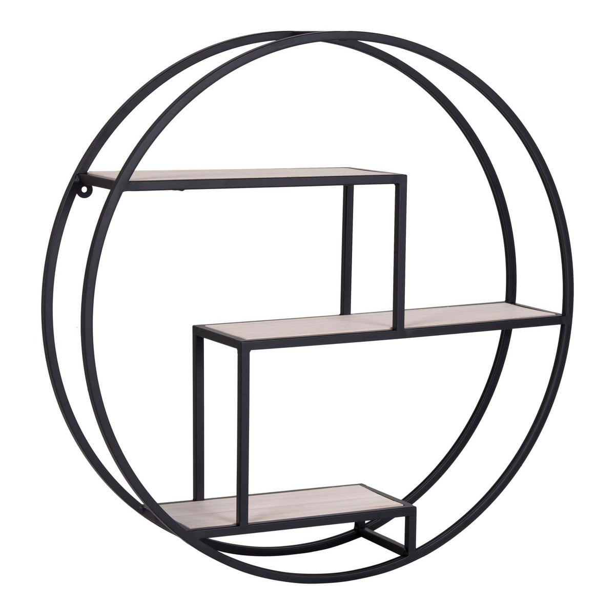 Rundes Regal aus schwarzem Stahl und Paulownienholz, 62 × 62 × 14 cm | VIA X SELECTION