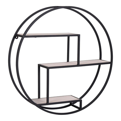 Rundes Regal aus schwarzem Stahl und Paulownienholz, 62 × 62 × 14 cm | VIA X SELECTION
