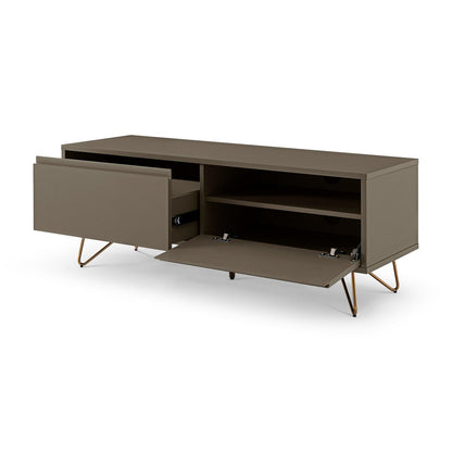 TV-Lowboard in Grau mit goldfarbenen Metallbeinen, 120 × 40 × 45 cm | VIA X SELECTION