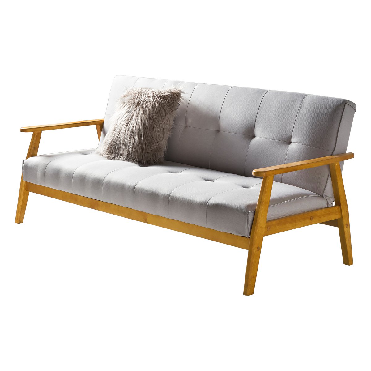 Schlafsofa in hellgrauem Webstoff mit Eichenholzgestell | VIA X SELECTION