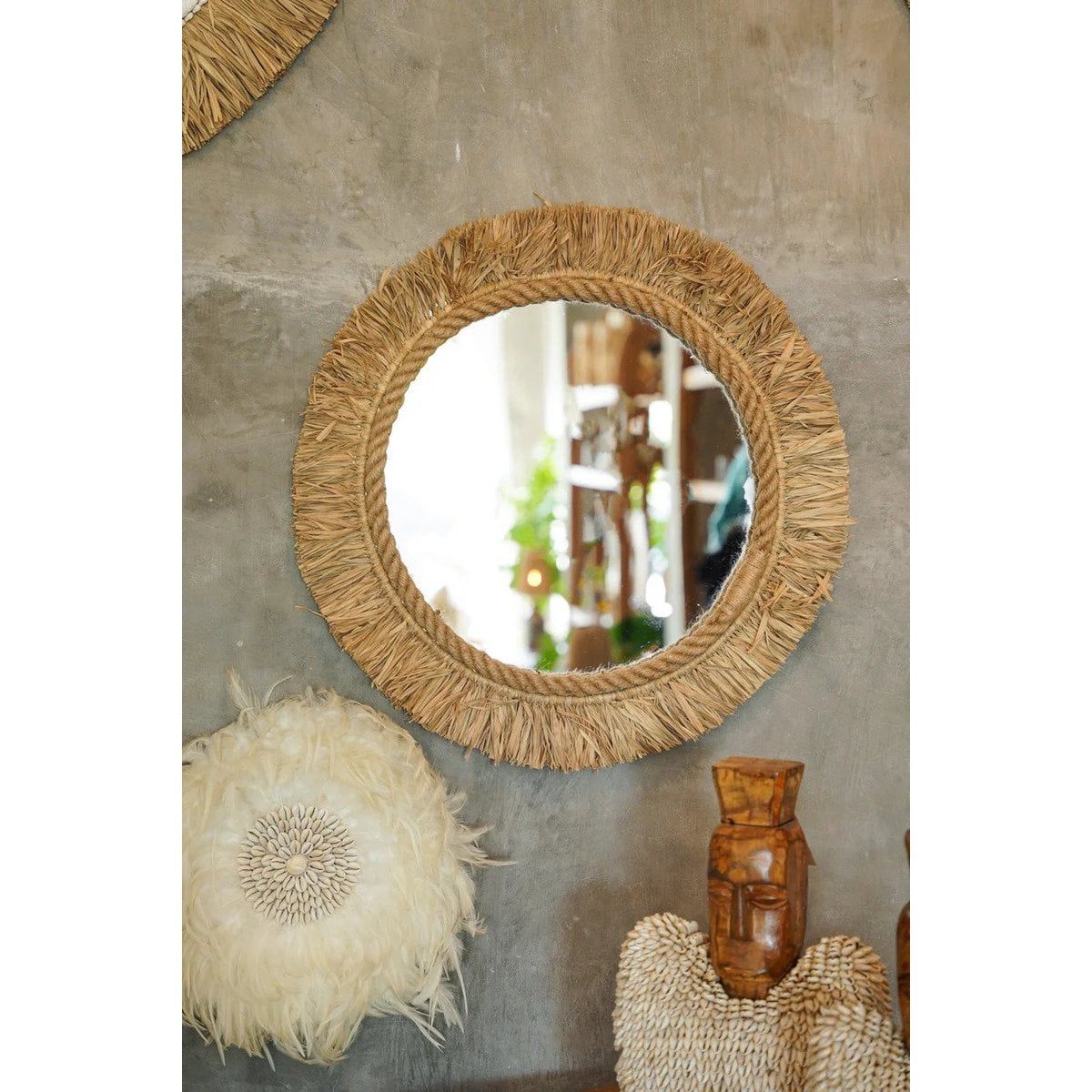 Runder Wandspiegel mit Raffia-Rahmen natur 60 cm | VIA X SELECTION