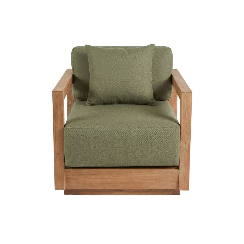 Outdoor-Loungesessel aus recyceltem Teakholz mit Quick-Dry-Polstern in Algengrün | VIA X SELECTION