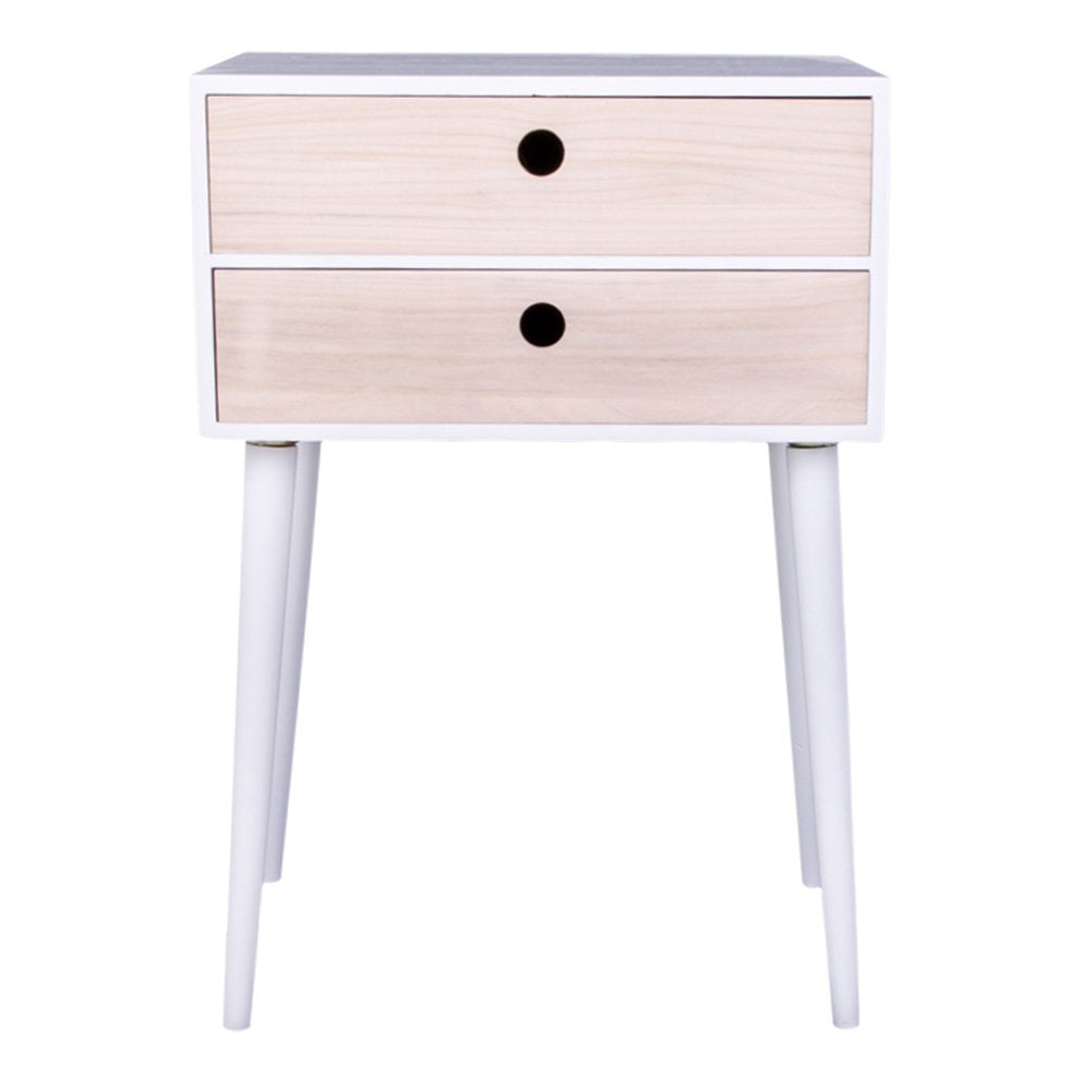 Nachttisch weiß-natur mit zwei Schubladen 32 × 45 × 65,5 cm | VIA X SELECTION