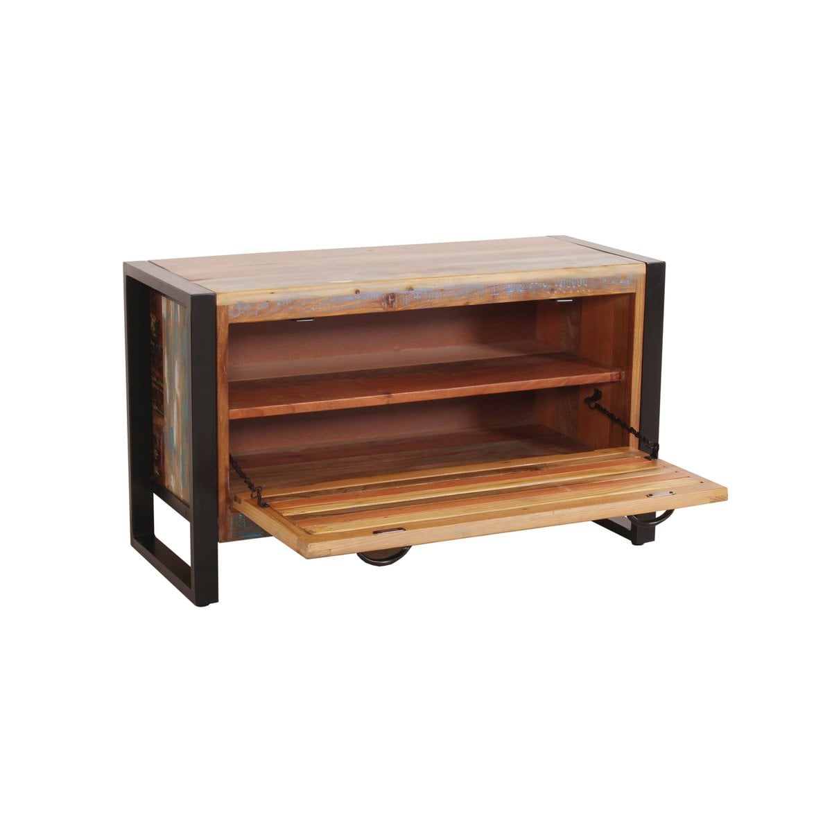 Schuhschrank aus Altholz mit Metallgestell, 35 × 85 × 50 cm | VIA X SELECTION