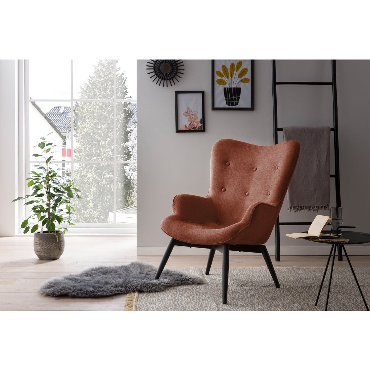 Polstersessel aus Strukturstoff kupferbraun | VIA X SELECTION