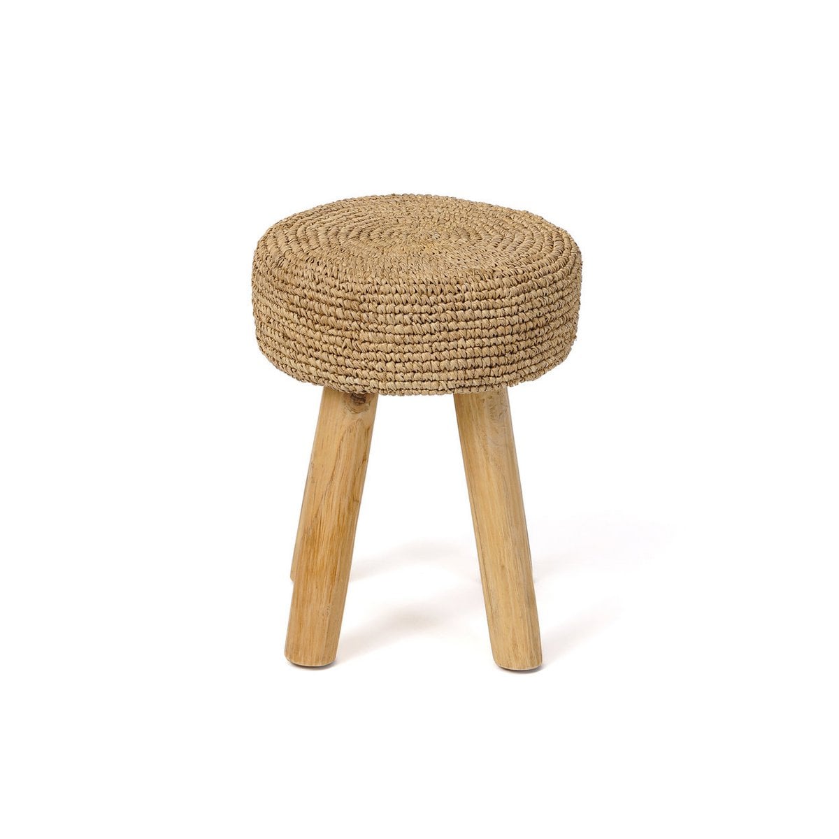 Geflochtener Hocker aus Teakholz und Raffia in Natur | VIA X SELECTION