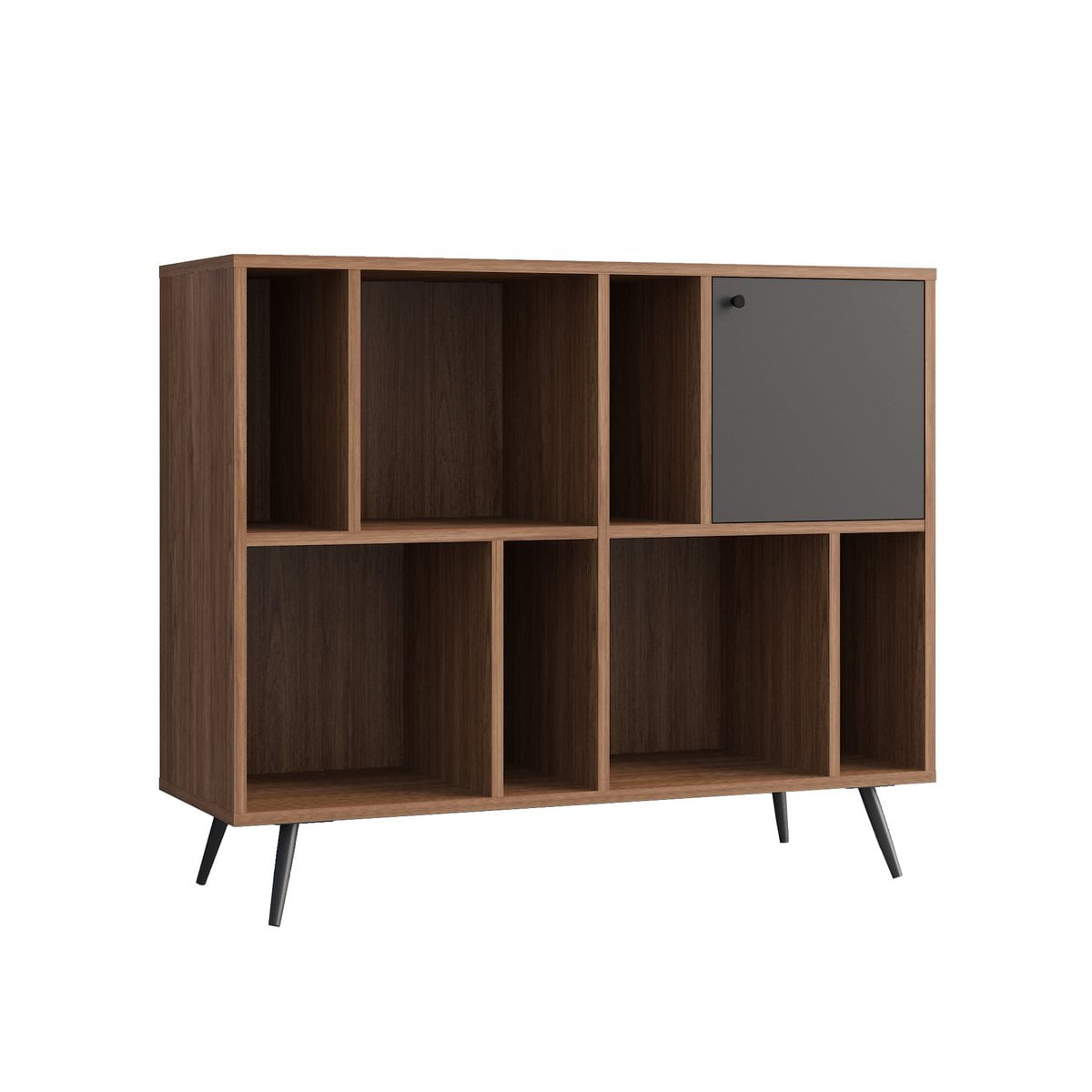 Breites Bücherregal in Walnussoptik und Grau mit Tür, 40 × 118 × 76 cm | VIA X SELECTION