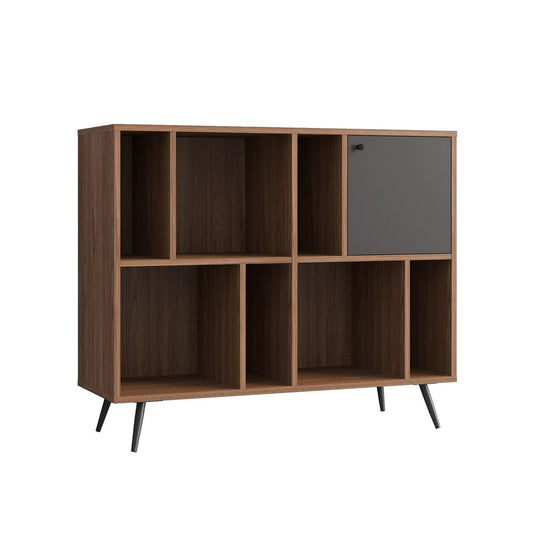 Breites Bücherregal in Walnussoptik und Grau mit Tür, 40 × 118 × 76 cm | VIA X SELECTION