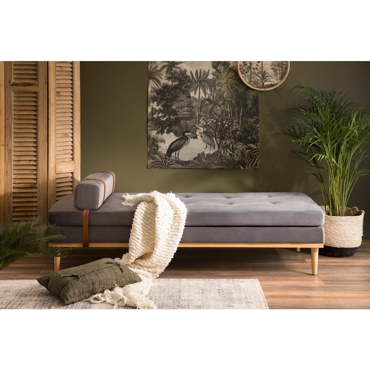 Daybed aus grauem Samt mit Nackenrolle | VIA X SELECTION