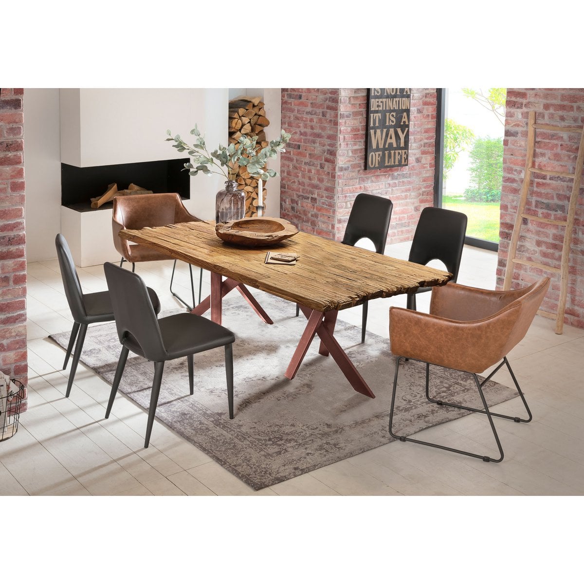 Esstisch Holz braun Eisengestell, 200 × 100 cm | VIA X SELECTION