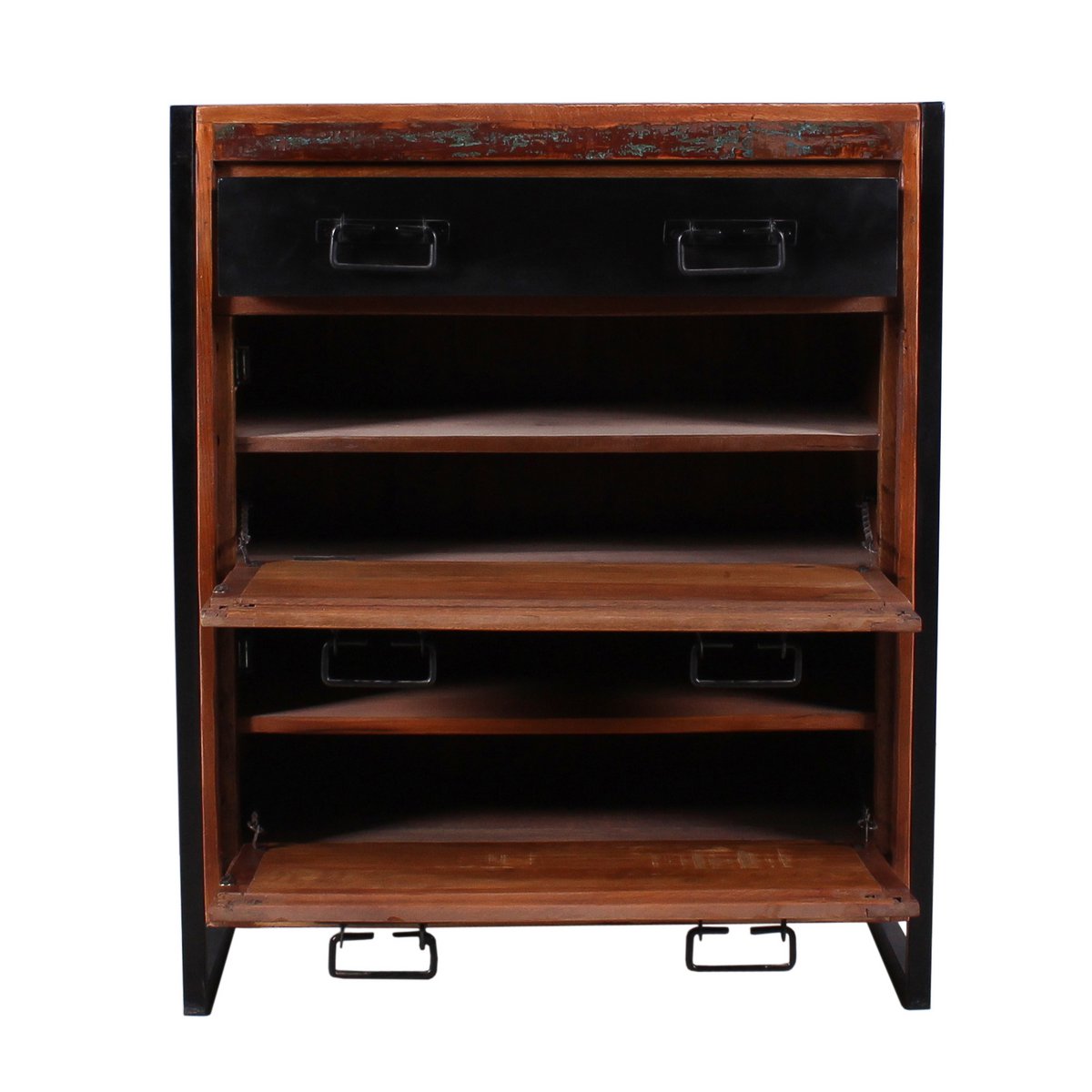 Schuhschrank aus recyceltem Altholz mit Schublade, 40 × 80 × 96 cm | VIA X SELECTION
