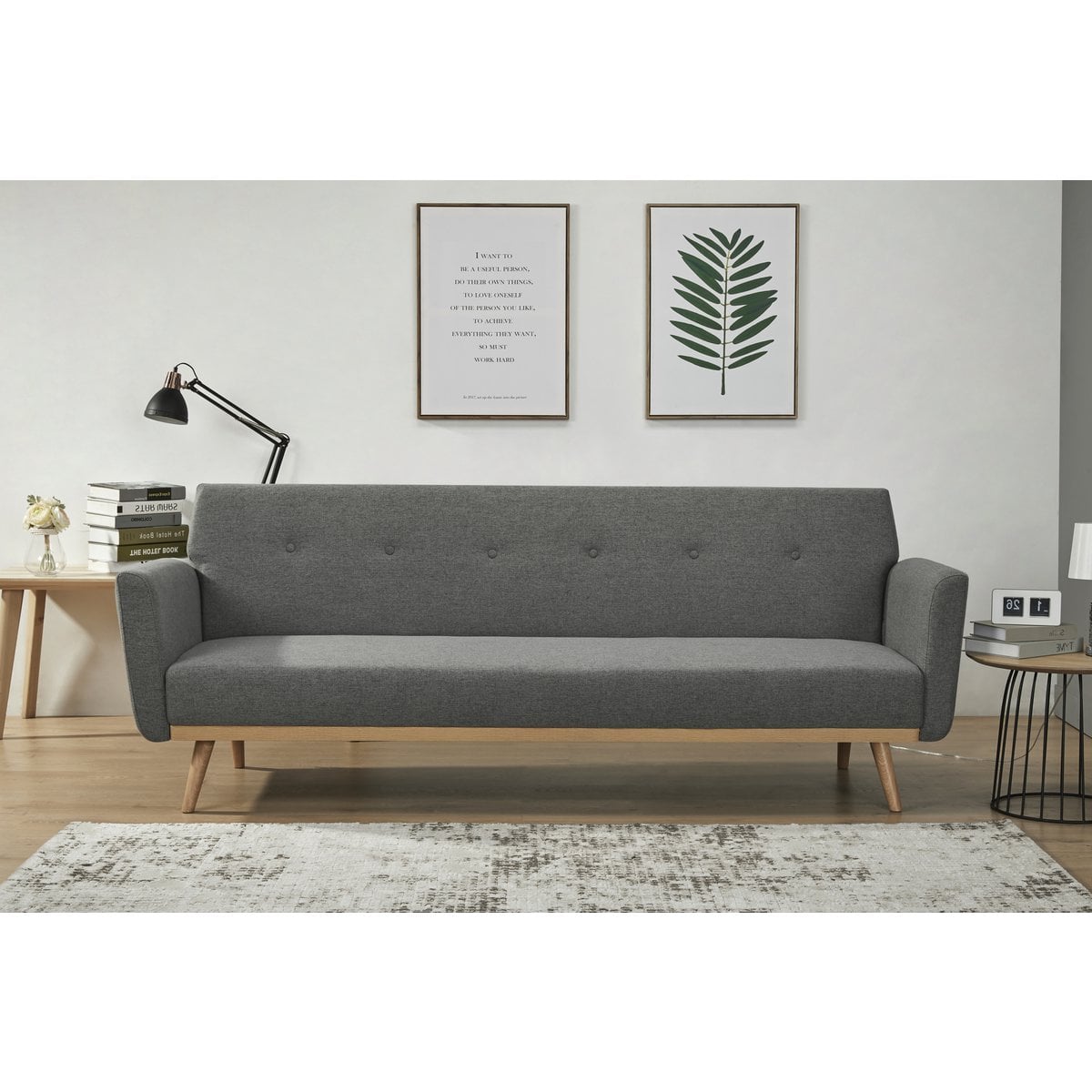 Schlafsofa in grauem Feinstrukturstoff mit Holzgestell | VIA X SELECTION