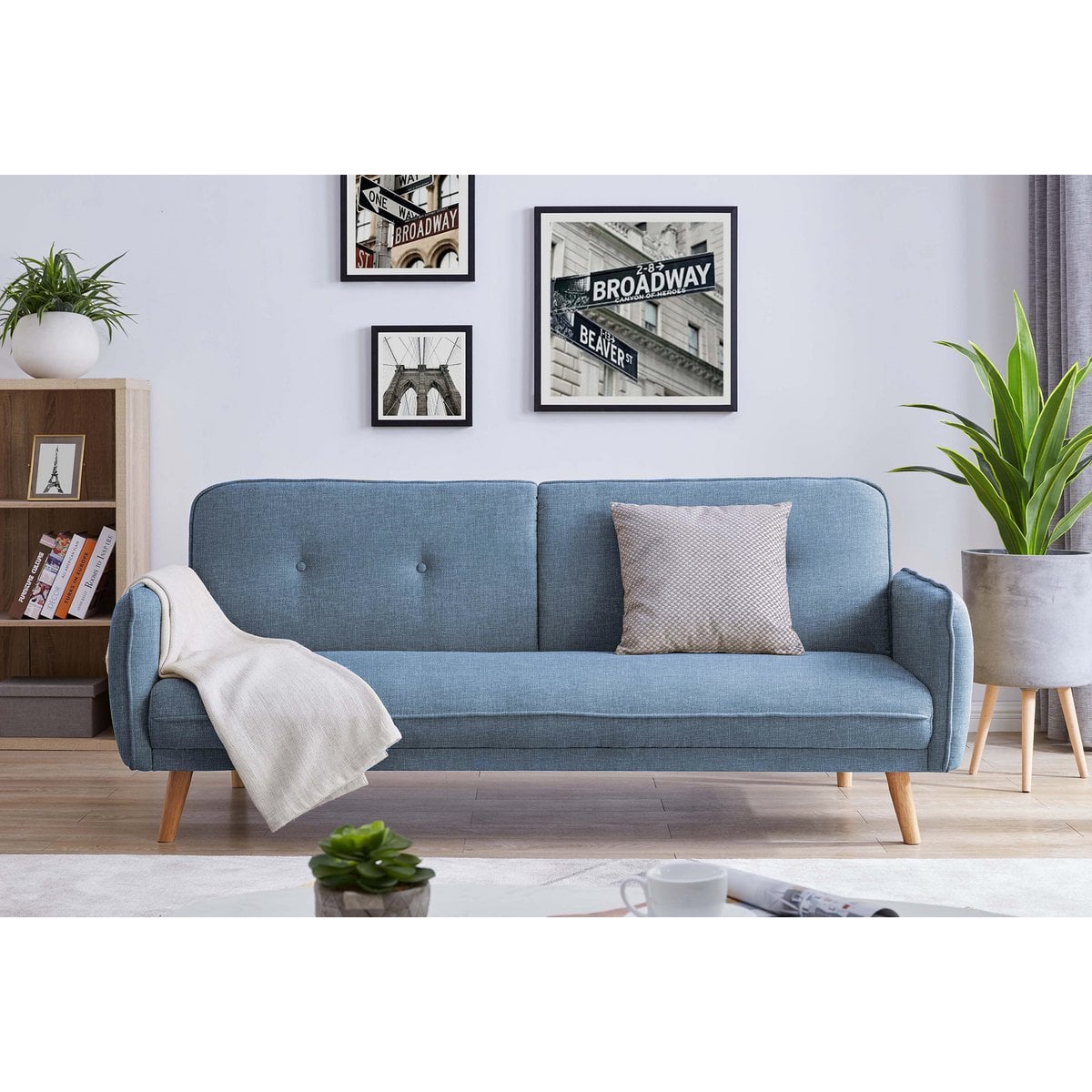 3-Sitzer-Sofa mit Schlaffunktion in blauem Strukturstoff | VIA X SELECTION