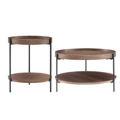 Couchtisch im 2er-Set im Walnusston mit Metallgestell 69 × 69 × 39 /, 44 × 44 × 49 cm | VIA X SELECTION
