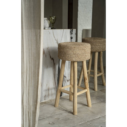 Barhocker aus Raffia und Teakholz in Natur | VIA X SELECTION