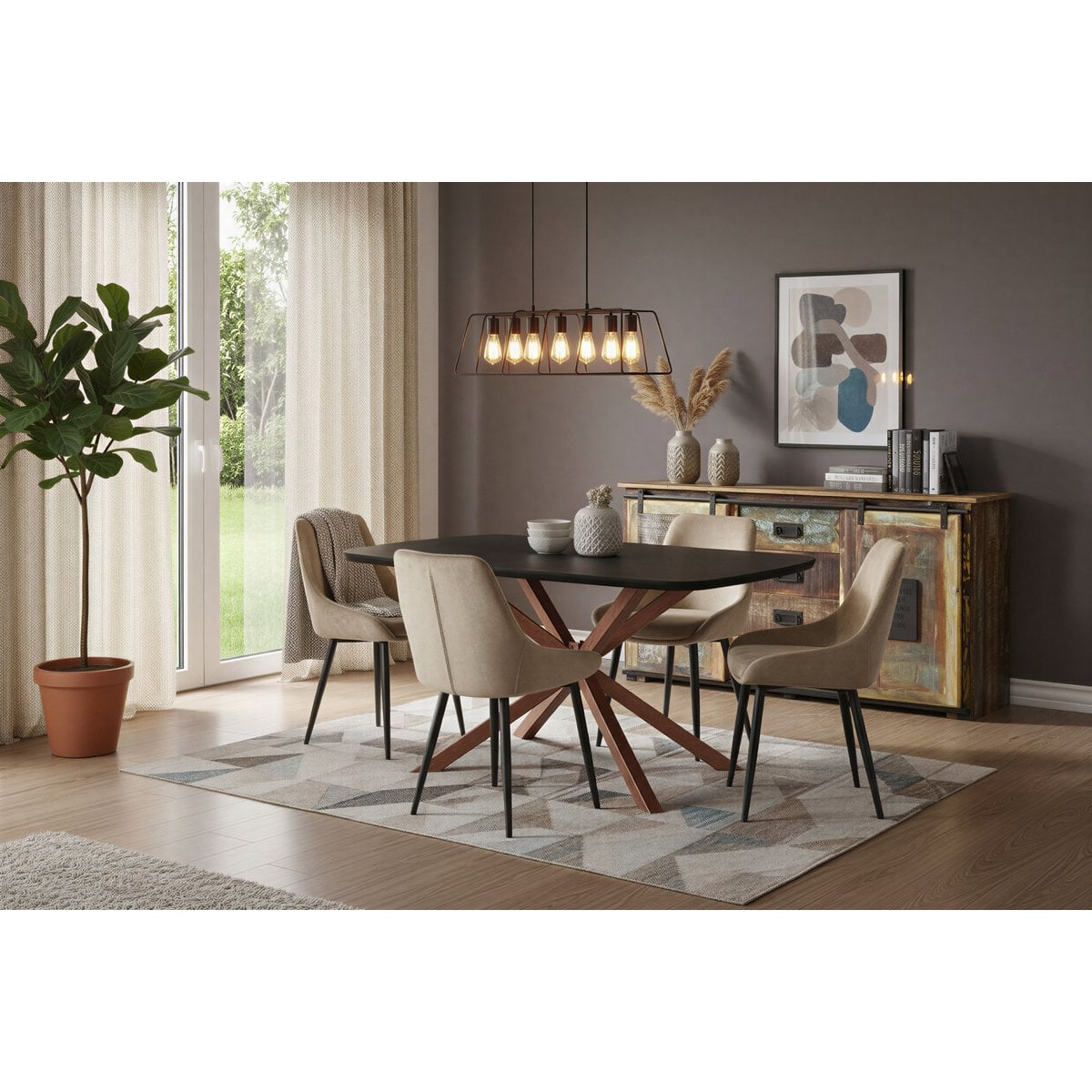 Esstisch Mangoholz schwarz Sterngestell antikbraun, 220 × 100 cm | VIA X SELECTION