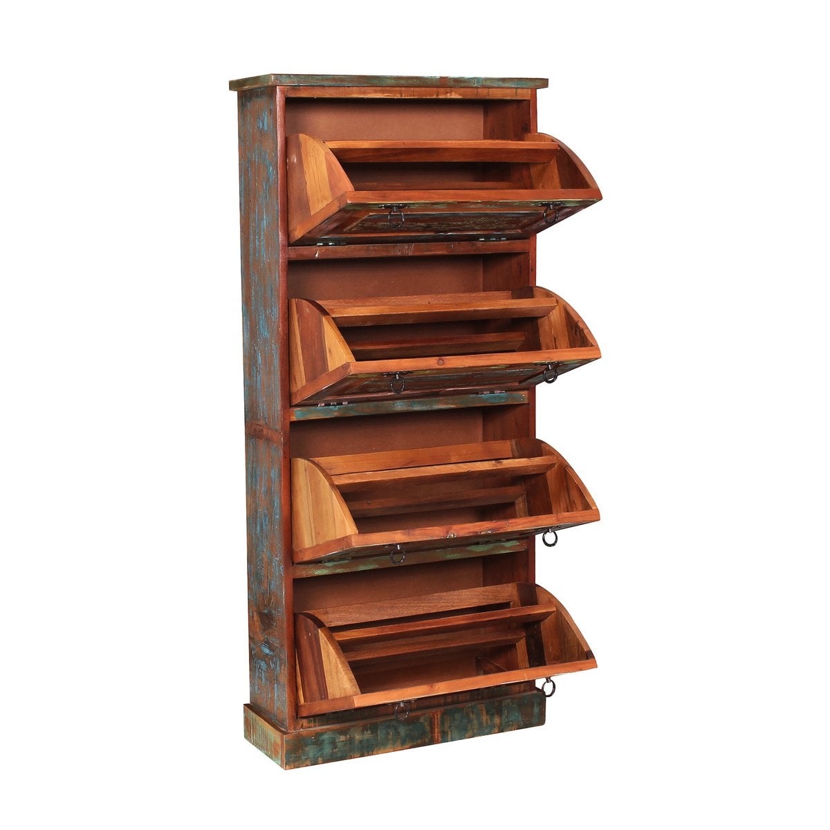 Hoher Schuhschrank aus Altholz bunt, 25 × 65 × 145 cm | VIA X SELECTION