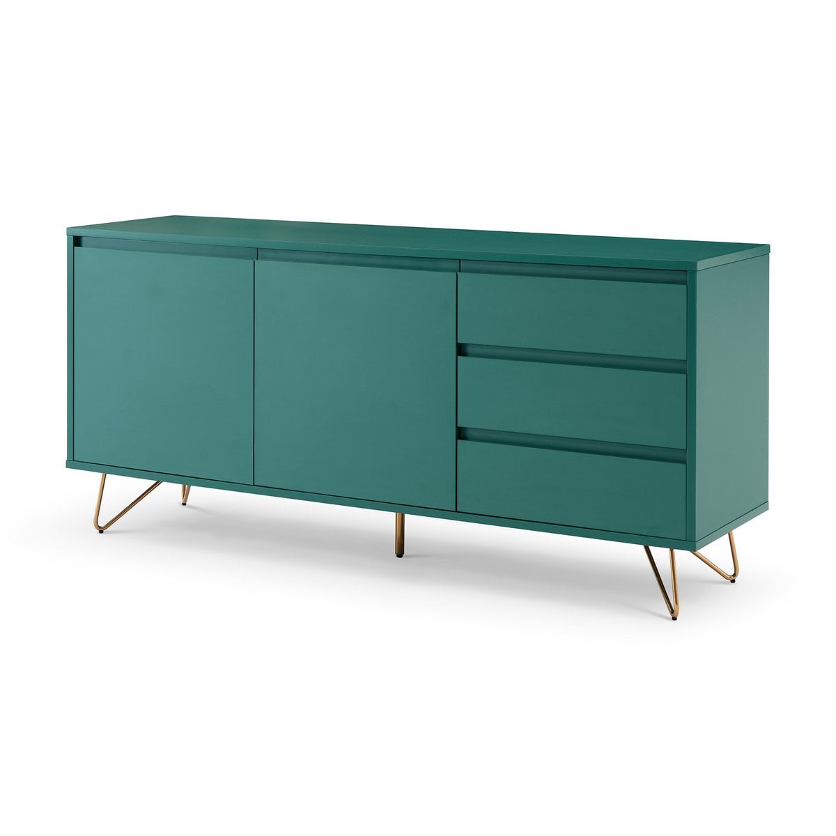 Sideboard grün mit 2 Türen und 3 Schubladen, 40 × 150 × 70 cm | VIA X SELECTION