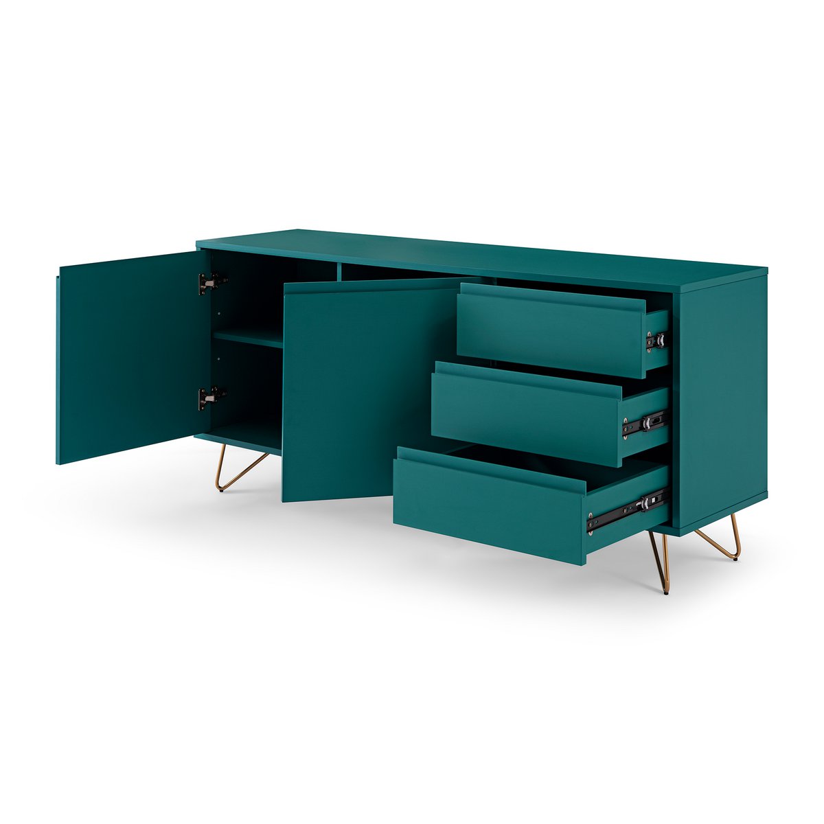 Sideboard blau mit 2 Türen und 3 Schubladen, 40 × 150 × 70 cm | VIA X SELECTION