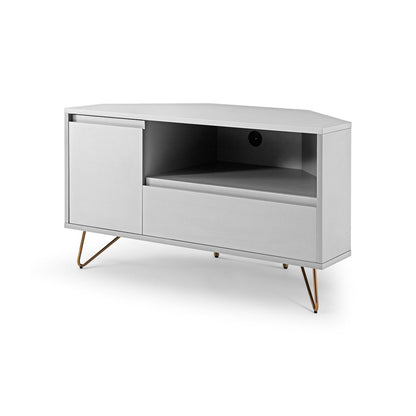 TV-Ecklowboard in Weiß mit goldfarbenen Metallbeinen, 100 × 50 × 58 cm | VIA X SELECTION