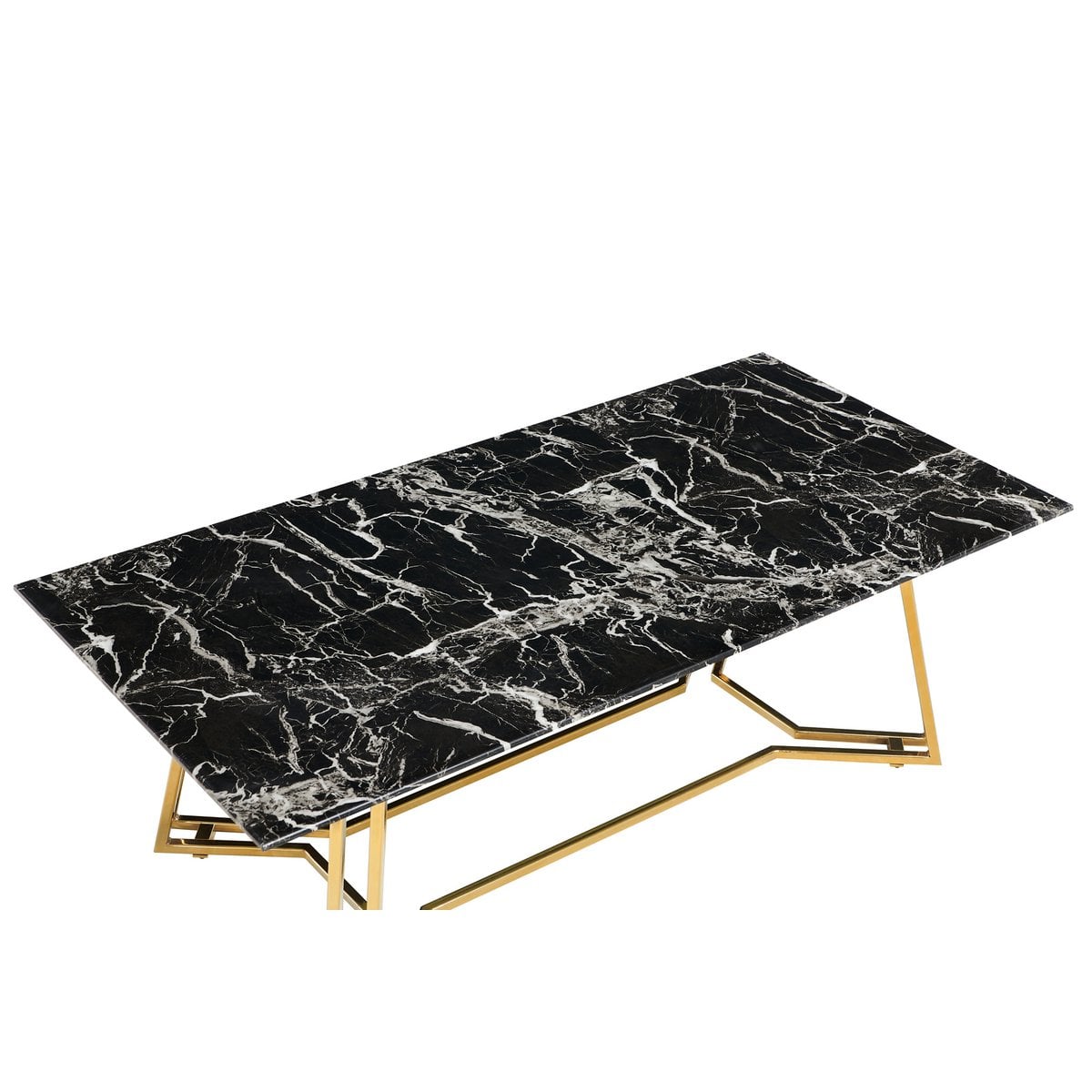 Couchtisch mit Glasplatte in Marmoroptik und goldfarbenem Gestell, 110 × 60 × 40 cm | VIA X SELECTION