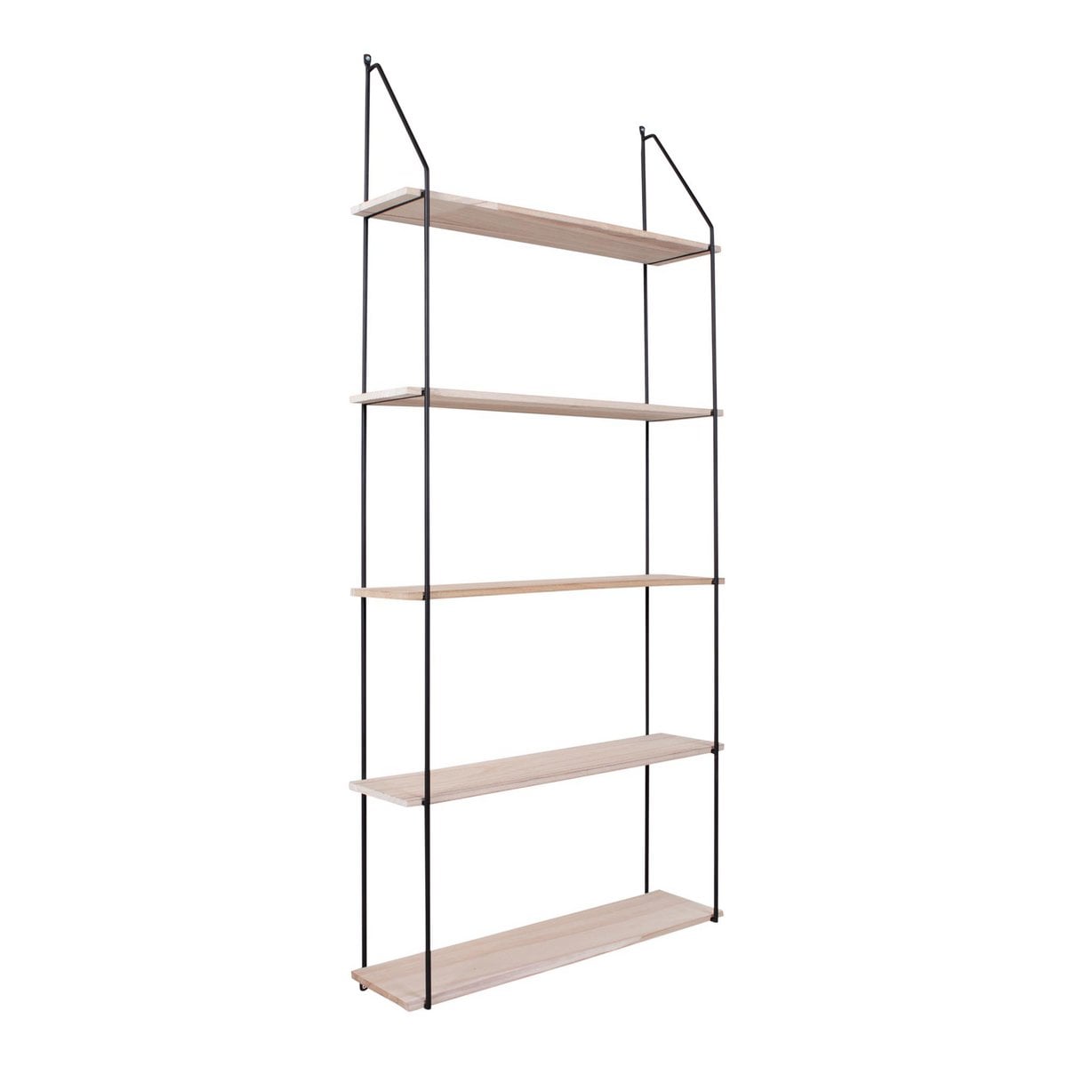 Regal aus schwarzem Stahl und Paulownienholz, 65 × 17 × 145 cm | VIA X SELECTION