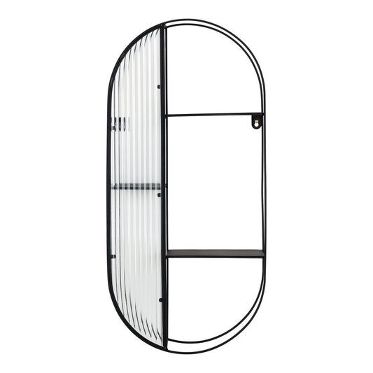 Wandregal mit 3 Glasablagen schwarz, 32 × 11 × 68 cm | VIA X SELECTION