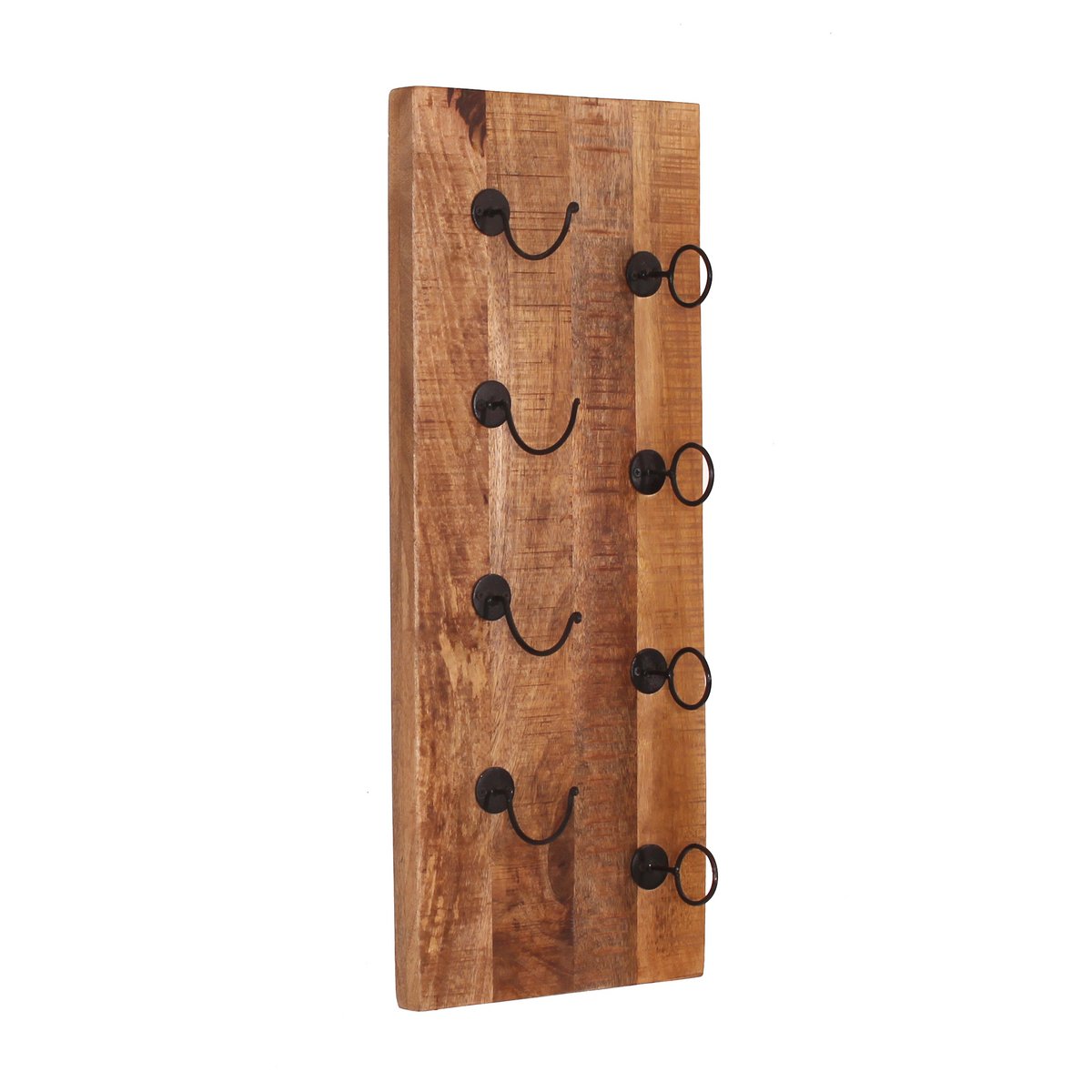 Wand-Weinregal aus Mangoholz und schwarzem Metall für 4 Flaschen, 16 × 33 × 80 cm | VIA X SELECTION