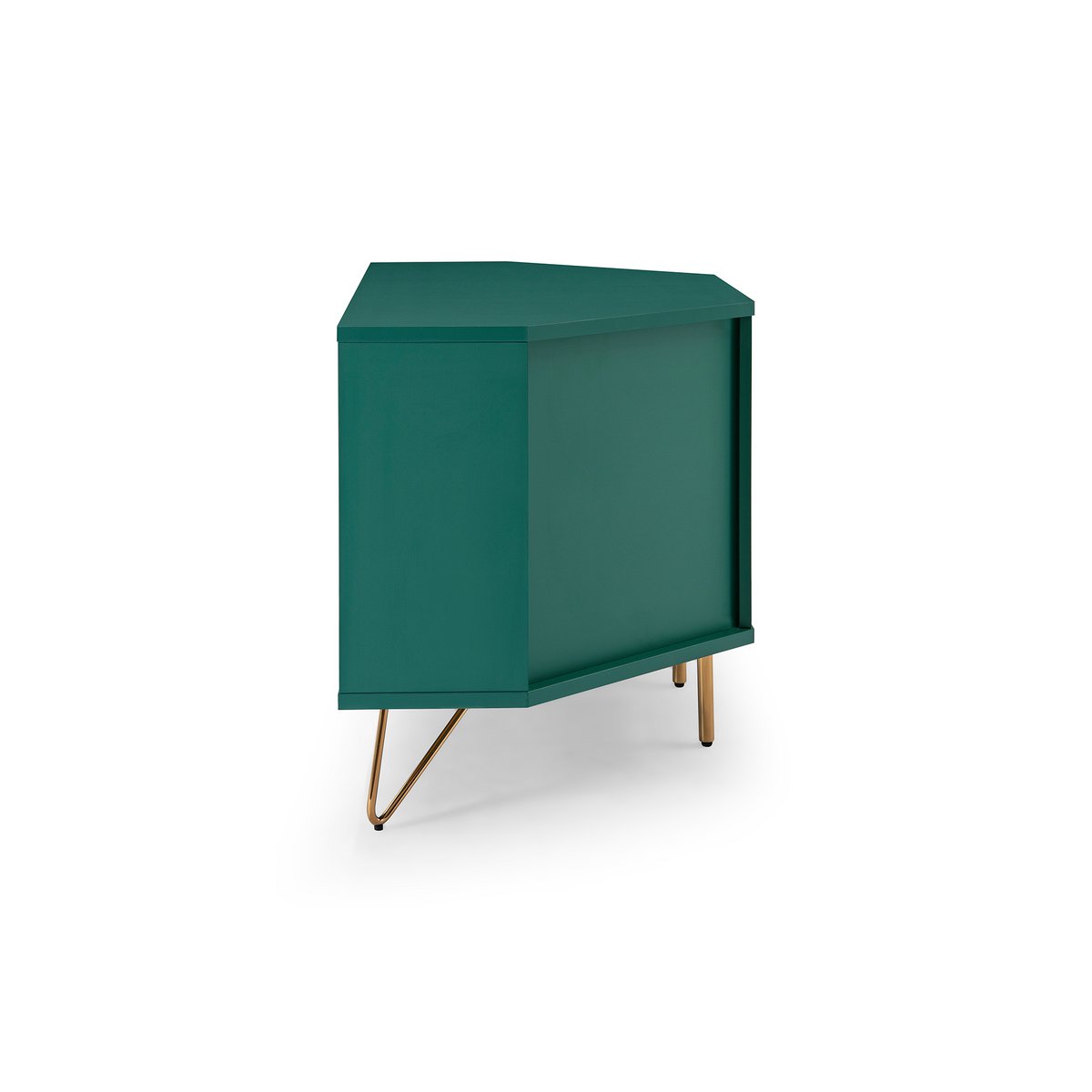 TV-Ecklowboard in Grün mit goldfarbenen Metallbeinen, 100 × 50 × 58 cm | VIA X SELECTION
