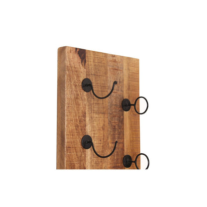 Wand-Weinregal aus Mangoholz und schwarzem Metall für 4 Flaschen, 16 × 33 × 80 cm | VIA X SELECTION