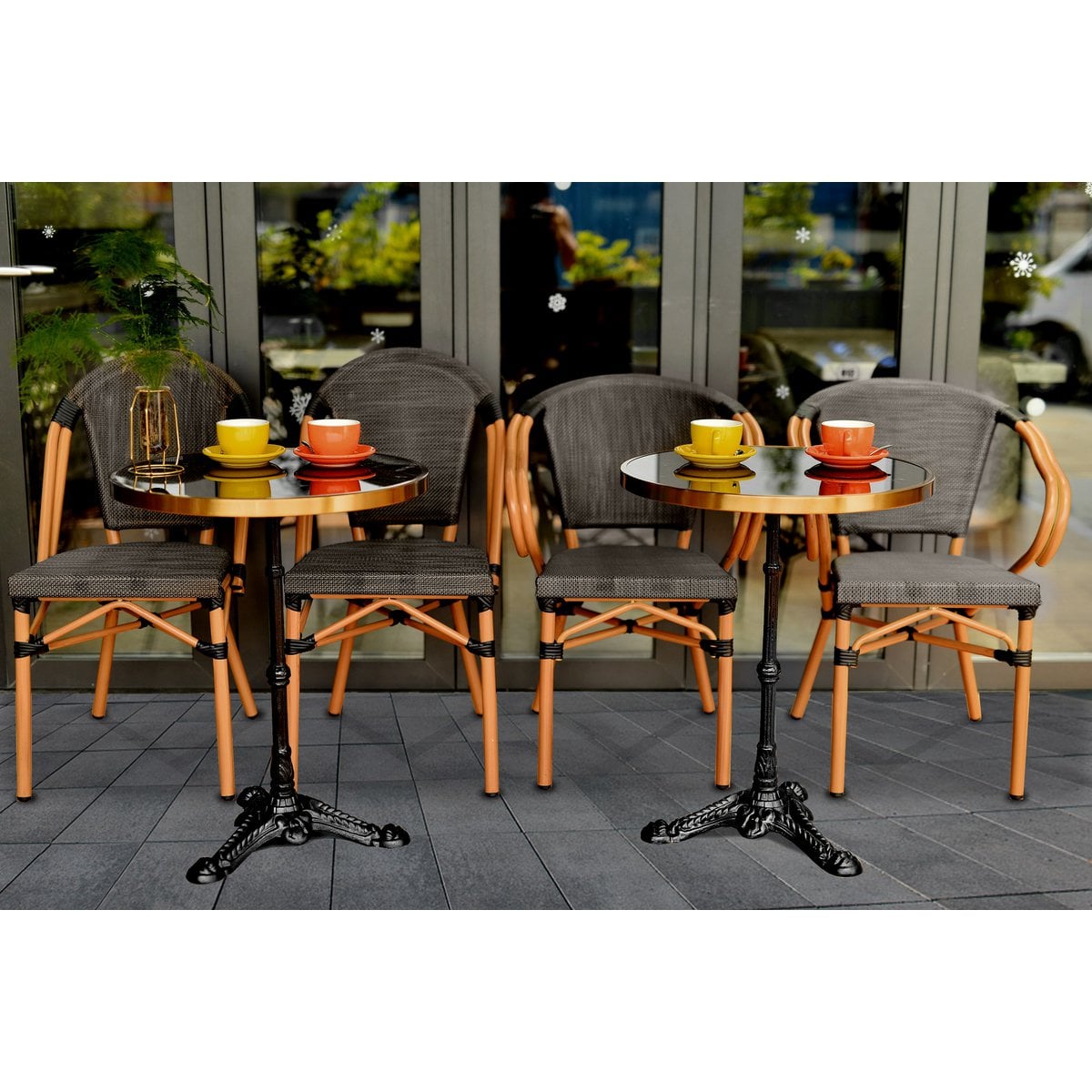 Bistrostuhl in Rattanoptik mit beigem Aluminiumgestell im 2er-Set | VIA X SELECTION