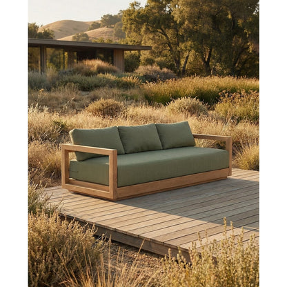 Outdoor-3-Sitzer aus recyceltem Teakholz mit Quick-Dry-Polstern in Algengrün | VIA X SELECTION