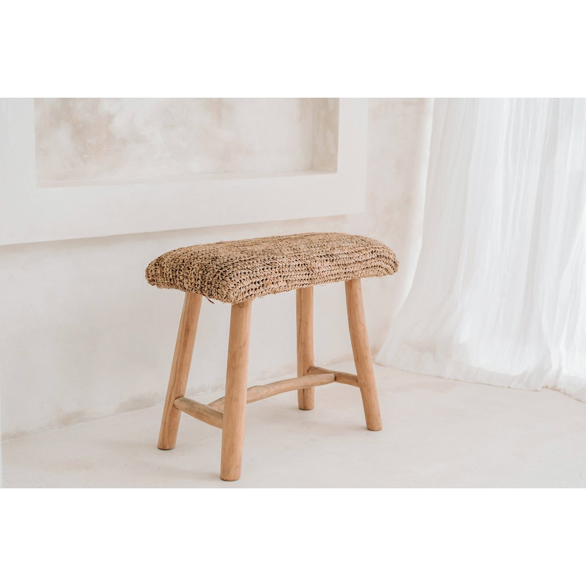 Sitzbank aus Raffia und Teakholz natur 60 cm | VIA X SELECTION
