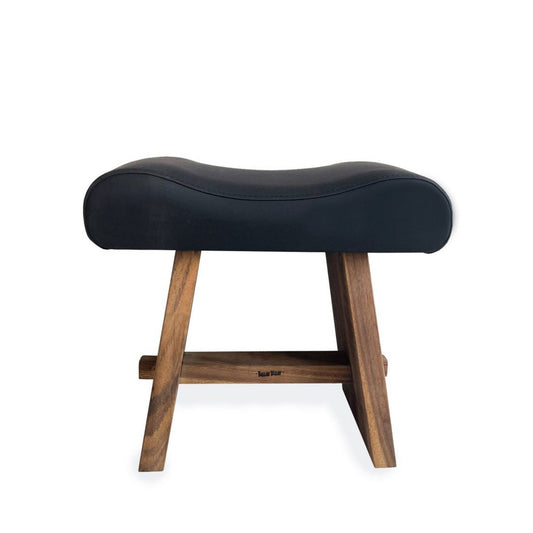 Hocker aus Suarholz natur mit schwarzer Ledersitzfläche | VIA X SELECTION