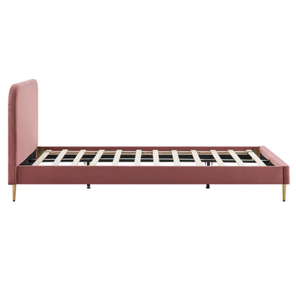 Polsterbett aus roséfarbenem Samt, 90 × 200 cm | VIA X SELECTION