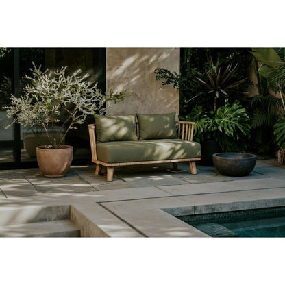 Outdoor-2-Sitzer aus Teakholz mit Quick-Dry-Polstern in Algengrün | VIA X SELECTION
