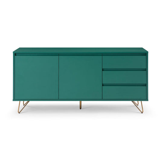 Sideboard grün mit 2 Türen und 3 Schubladen, 40 × 150 × 70 cm | VIA X SELECTION