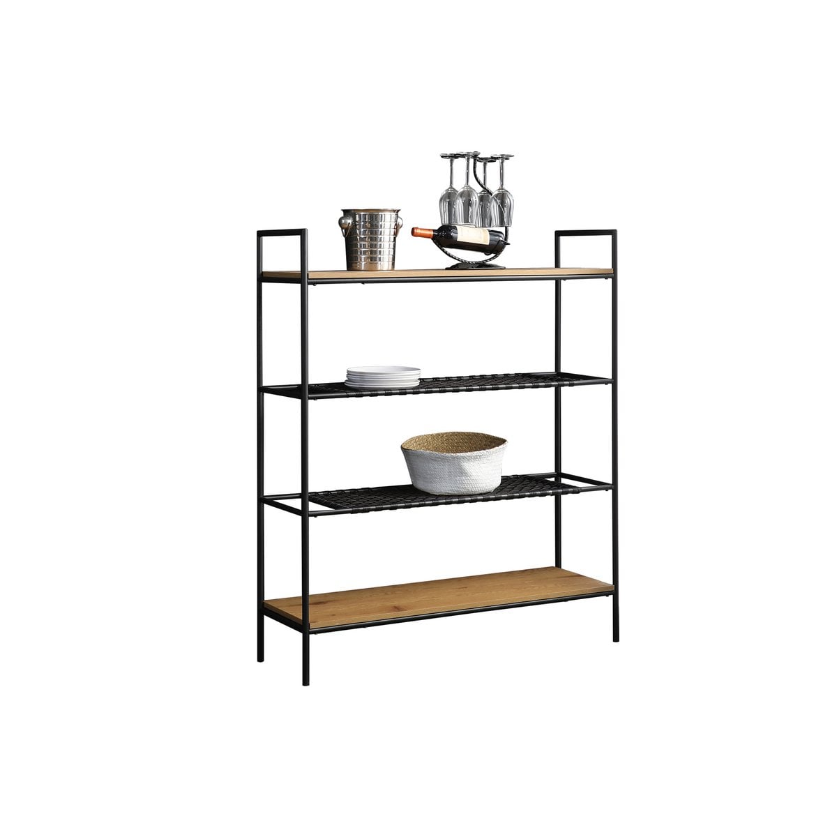 Bücherregal mit Polyrattan und naturfarbenen Ablagen, 34 × 110 × 129 cm | VIA X SELECTION
