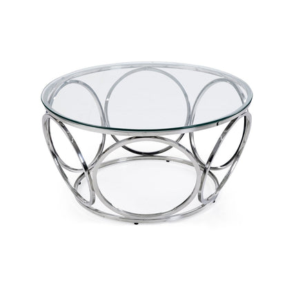 Runder Couchtisch aus Glas und Edelstahl mit Ringgestell, Ø, 80 × 40 cm | VIA X SELECTION