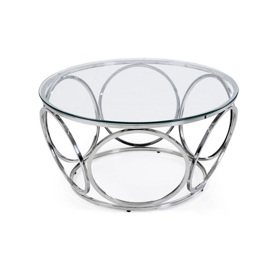 Runder Couchtisch aus Glas und Edelstahl mit Ringgestell, Ø, 80 × 40 cm | VIA X SELECTION