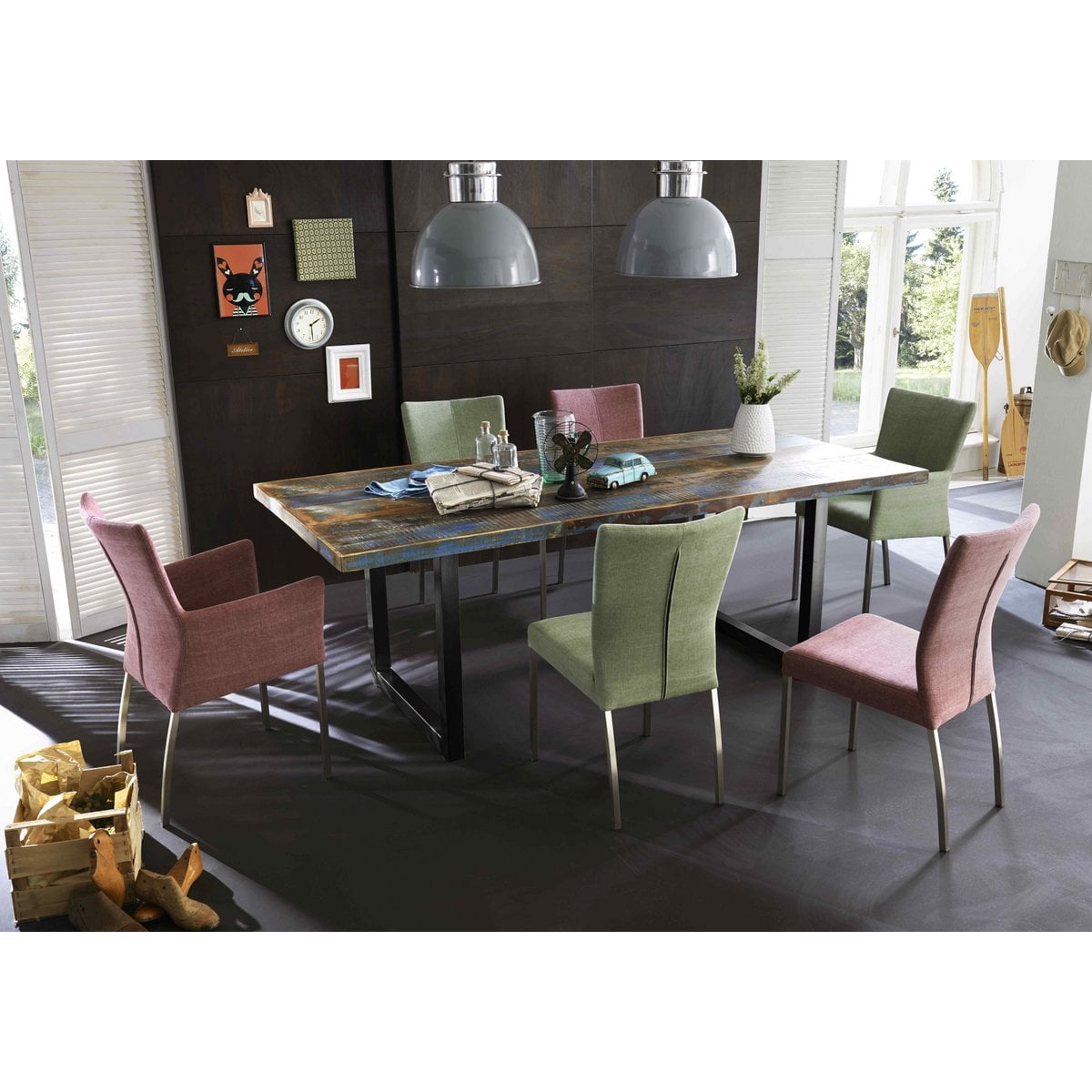 Esstisch Altholz mehrfarbig schwarzes Gestell, 200 × 100 cm | VIA X SELECTION