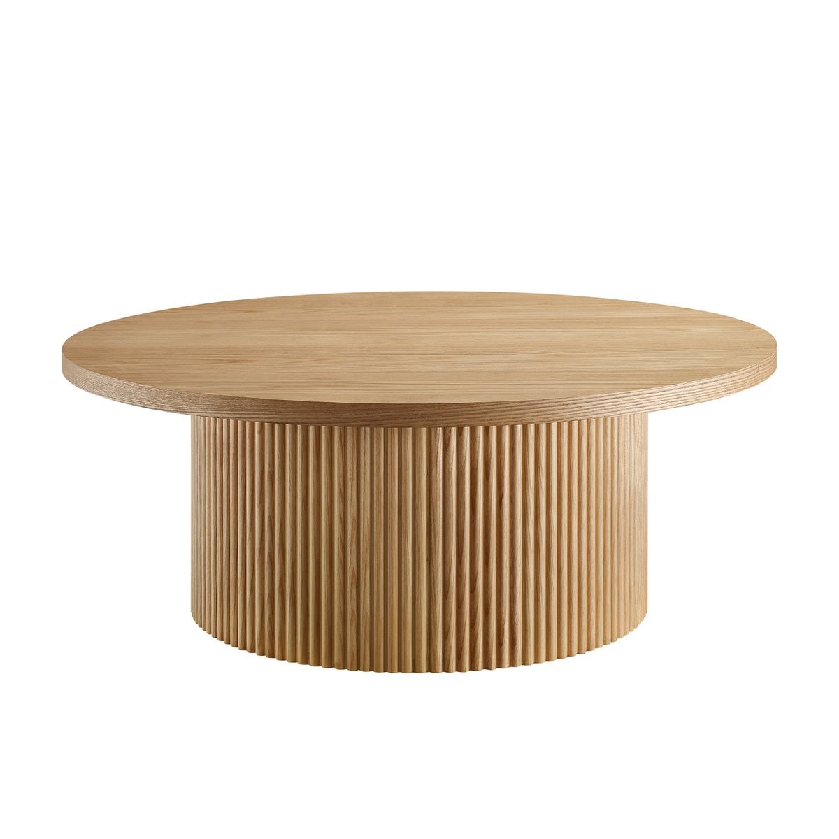Runder Couchtisch aus Eschenfurnier mit Lamellenfuß, Ø, 85 × 33 cm | VIA X SELECTION