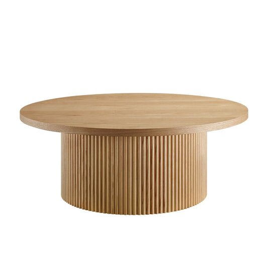 Runder Couchtisch aus Eschenfurnier mit Lamellenfuß, Ø, 85 × 33 cm | VIA X SELECTION