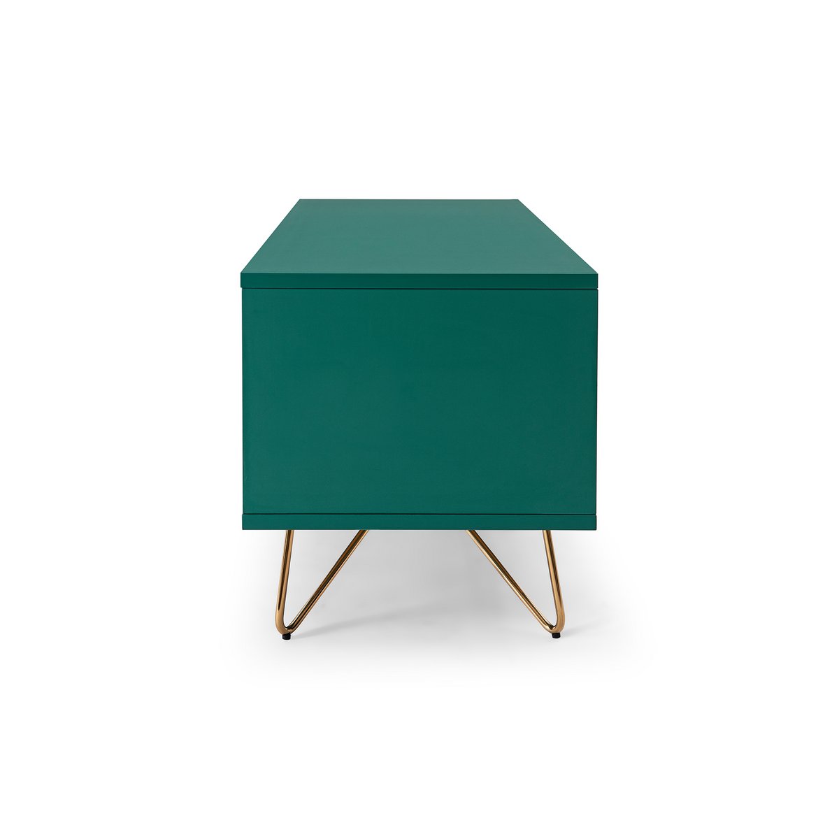 TV-Lowboard in Grün mit goldfarbenen Metallbeinen, 120 × 40 × 45 cm | VIA X SELECTION