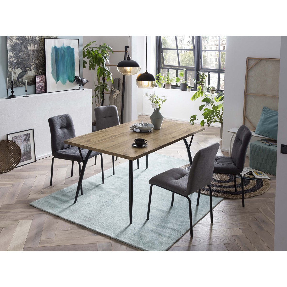 Esstisch in Naturton mit Metallgestell, 150 × 90 cm | VIA X SELECTION