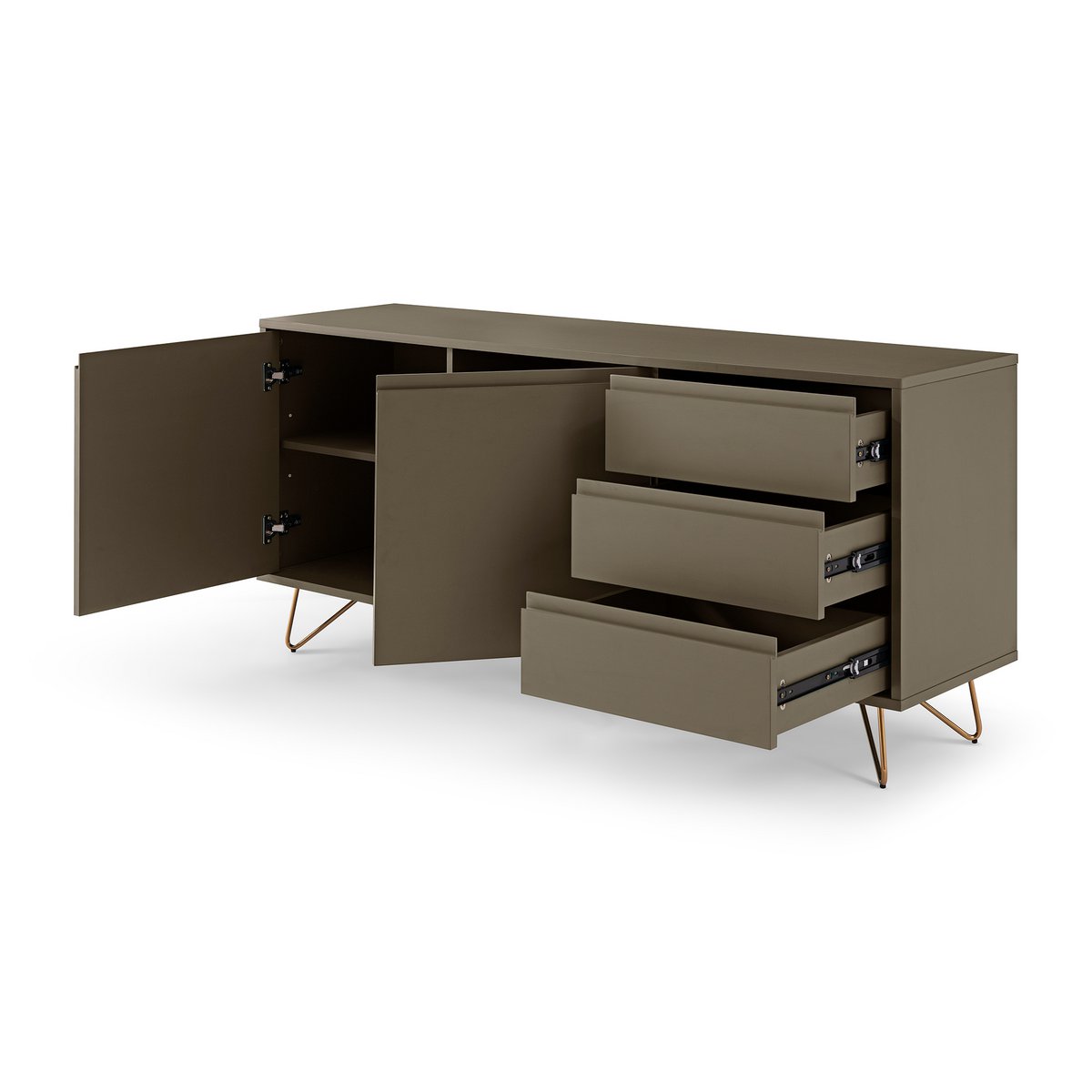 Sideboard grau mit 2 Türen und 3 Schubladen, 40 × 150 × 70 cm | VIA X SELECTION